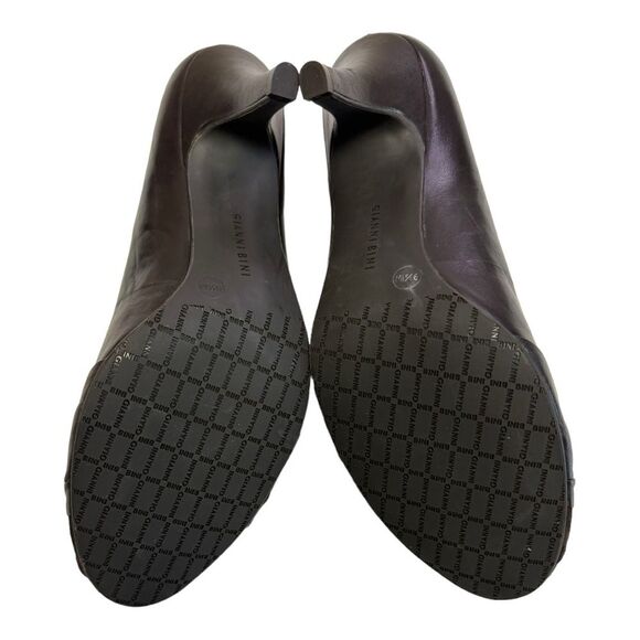 Gianni Bini Brown Leather Peep Toe Heels with Bow Detail - Women's Shoes - Picture 12 of 14